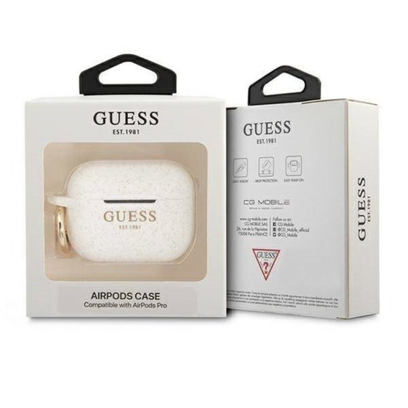 Guess Accessories - GUESS White Gold Glitter AirPod PRO Keychain Ring Silicone Case